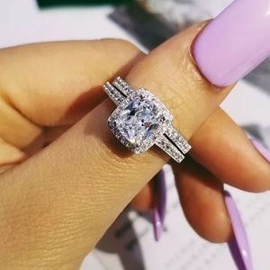 Sterling silver cushion cut engagement ring